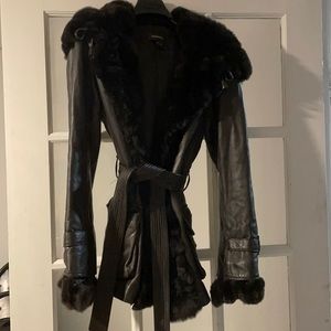 Danier real leather coat with rabbit fur